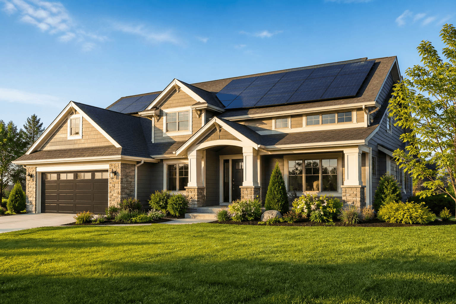 Home with rooftop solar panels